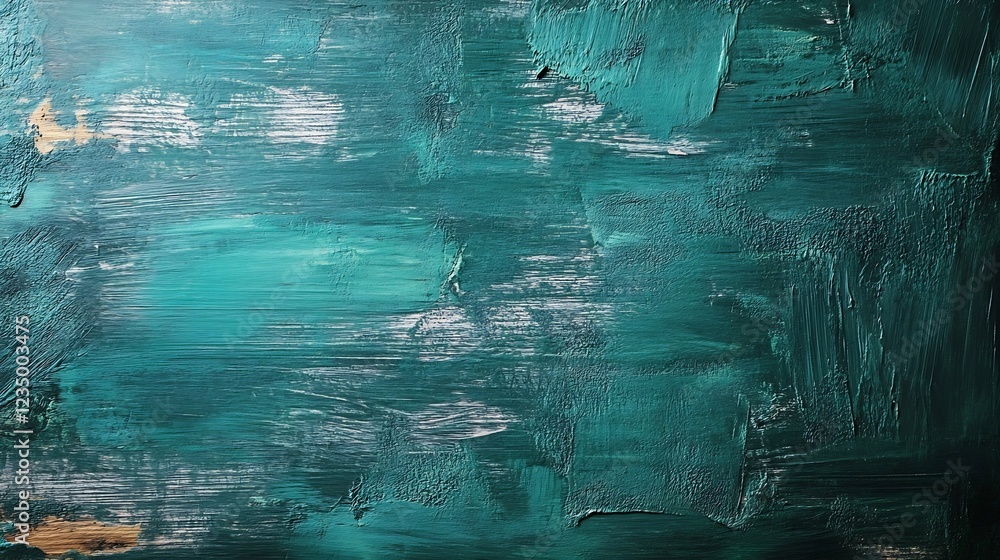 Poster Abstract textured teal and turquoise paint strokes on aged canvas creating unique art background : Generative AI