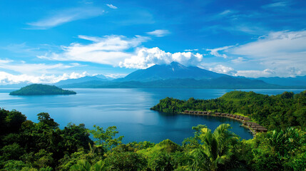 Obraz premium breathtaking view of national park with mountains and lake