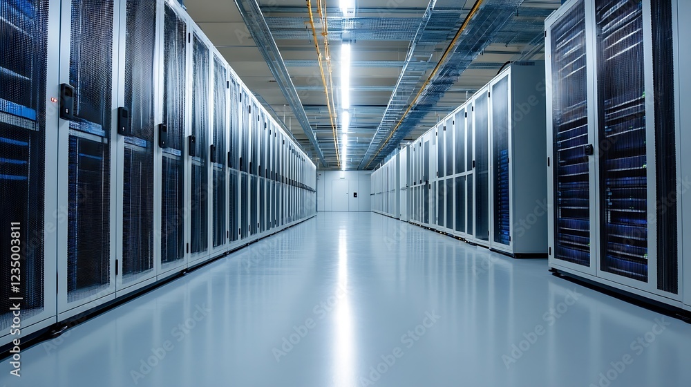 Aufkleber Modern Data Center with Endless Rows of Server Racks and Advanced Computing Infrastructure : Generative AI