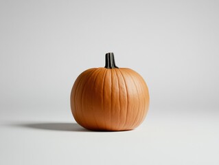 A realistic pumpkin isolated against a white backdrop, showcasing its smooth orange surface and green stem. Ideal for autumn or Halloween themes.