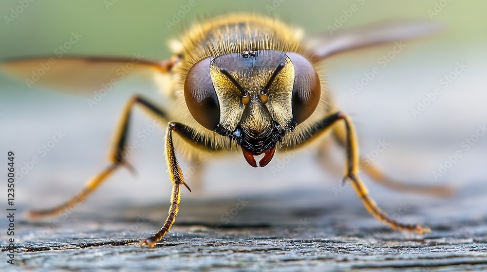 Aufkleber detailed closeup of a bee with intricate patterns sitting on wooden surface in natural light : gener