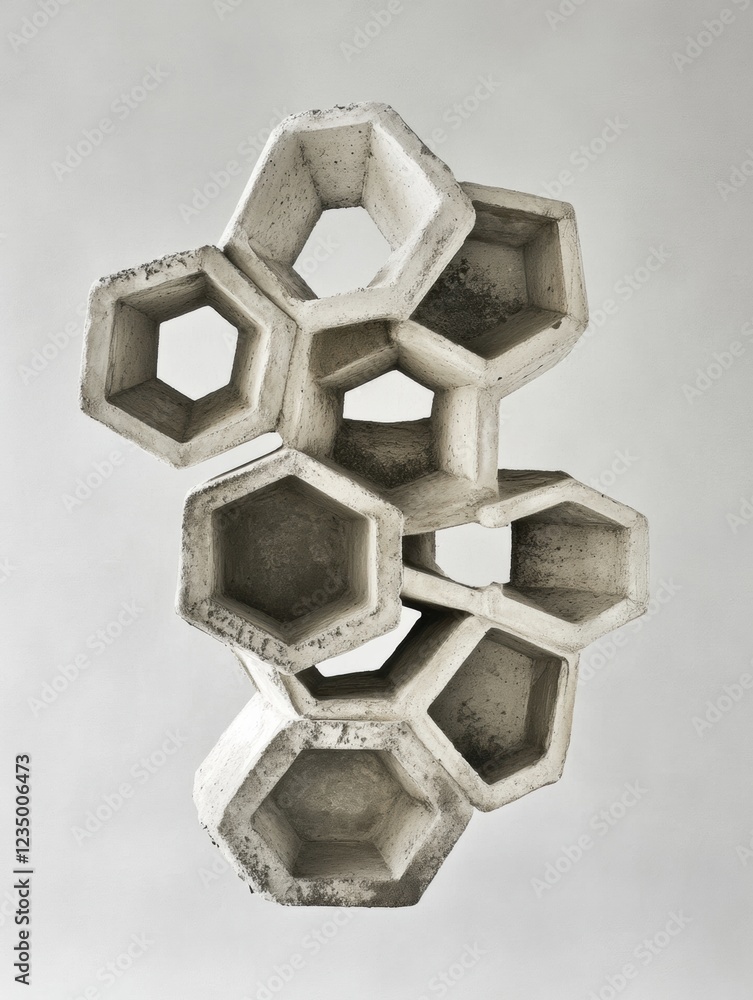 Poster Modern concrete sculpture showcasing hexagonal forms and innovative architectural design in a minimalist setting. Generative AI