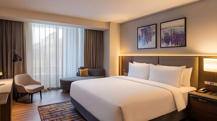 Luxurious hotel room with elegant decor and comfortable king size bed for a relaxing stay : Generative AI