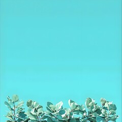 Lush green leaves against a vibrant turquoise background create a refreshing and serene atmosphere, perfect for conveying a sense of nature and tranquility.