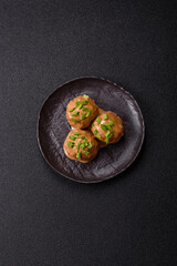 Meatballs with salt and spices in creamy caramel sauce