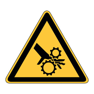 Achtung drehende Maschinenteile, Finger abgeschnitten, gequetscht - Icon, Symbol, Logo, Firmenzeichen, Warnzeichen, Schild, Warndreieck