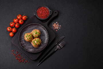 Meatballs with salt and spices in creamy caramel sauce