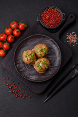 Meatballs with salt and spices in creamy caramel sauce