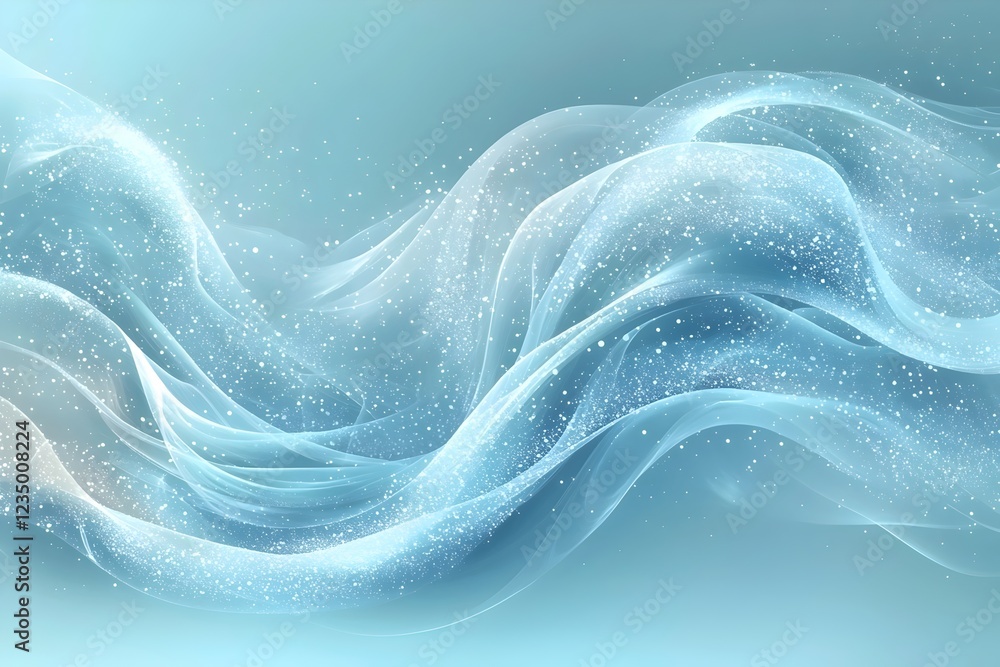 Poster a mesmerizing abstract background featuring flowing waves of soft blue and white hues, creating a se