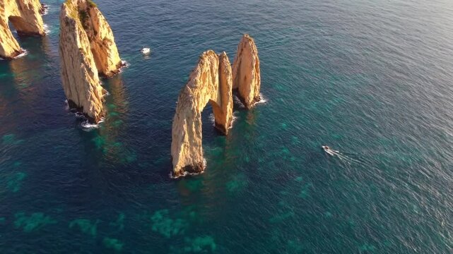 A breathtaking 4K ultra-HD aerial stock video capturing the iconic Land&rsquo;s End and the Arch of Cabo San Lucas, Baja California Sur, Mexico, at the dramatic meeting point of the Pacific Ocean and the Gu