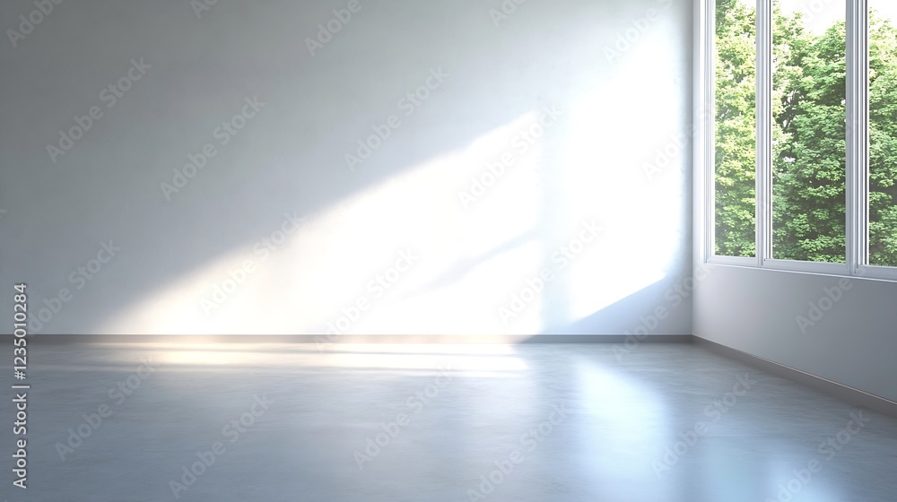 Leinwandbilder sunlit empty room with large windows and minimalistic design : generative ai