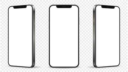 Realistic smartphone mockup. Mobile phone vector isolated on transparent background.