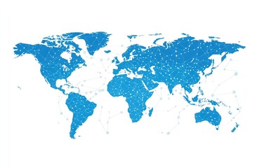 Obraz premium Blue map of the world with global network connections on a white background