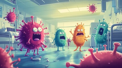 Coronavirus Monsters Invade Hospital Room