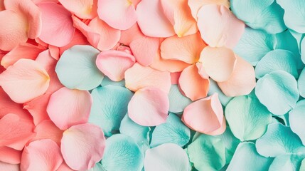 Fototapeta premium Colorful rose petals scattered on a surface.