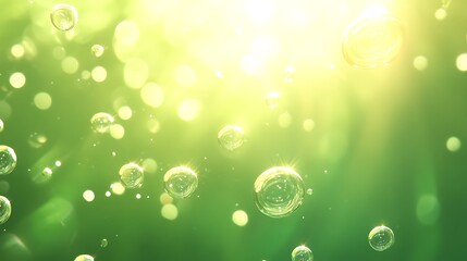 Obraz premium Bright Green Background With Floating Bubbles