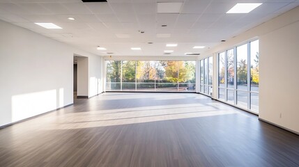 Fototapeta premium Spacious Empty Modern Office Room with Large Windows and Natural Light : Generative AI