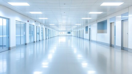 Modern Hospital Corridor with Bright Lighting and Clean White Walls : Generative AI