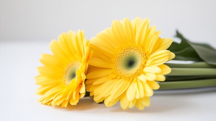 Delicate Yellow Gerbera Daisies in Full Bloom with Soft White Background : Generative AI