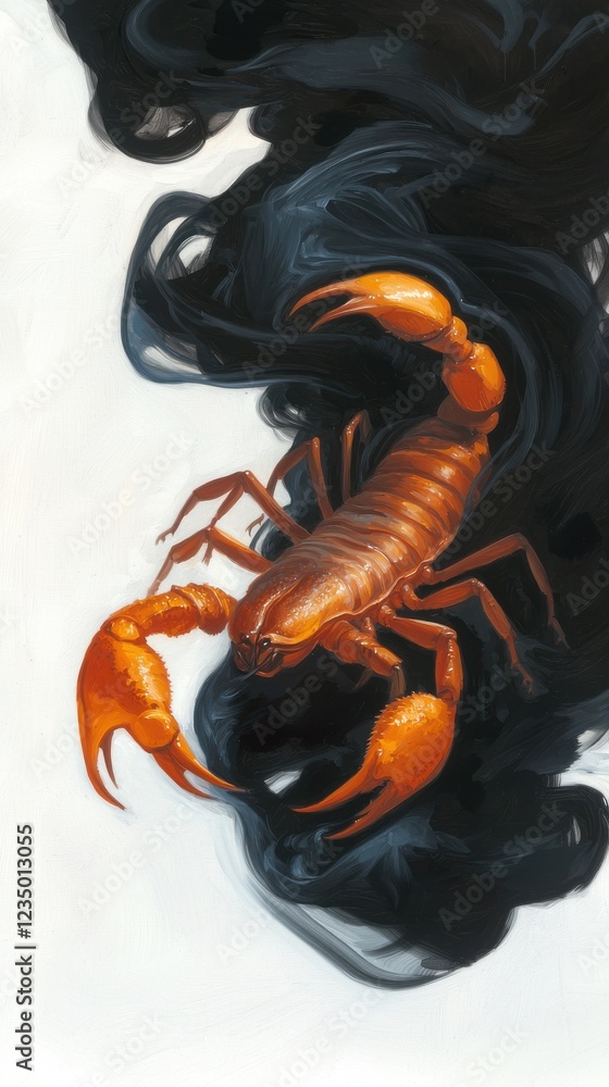 Poster scorpio art unveiling dark ink pool digital painting mysterious environment close-up view intriguing