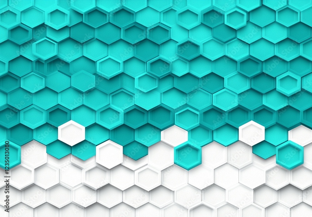 Poster abstract teal and white hexagon pattern background modern geometric design digital art texture