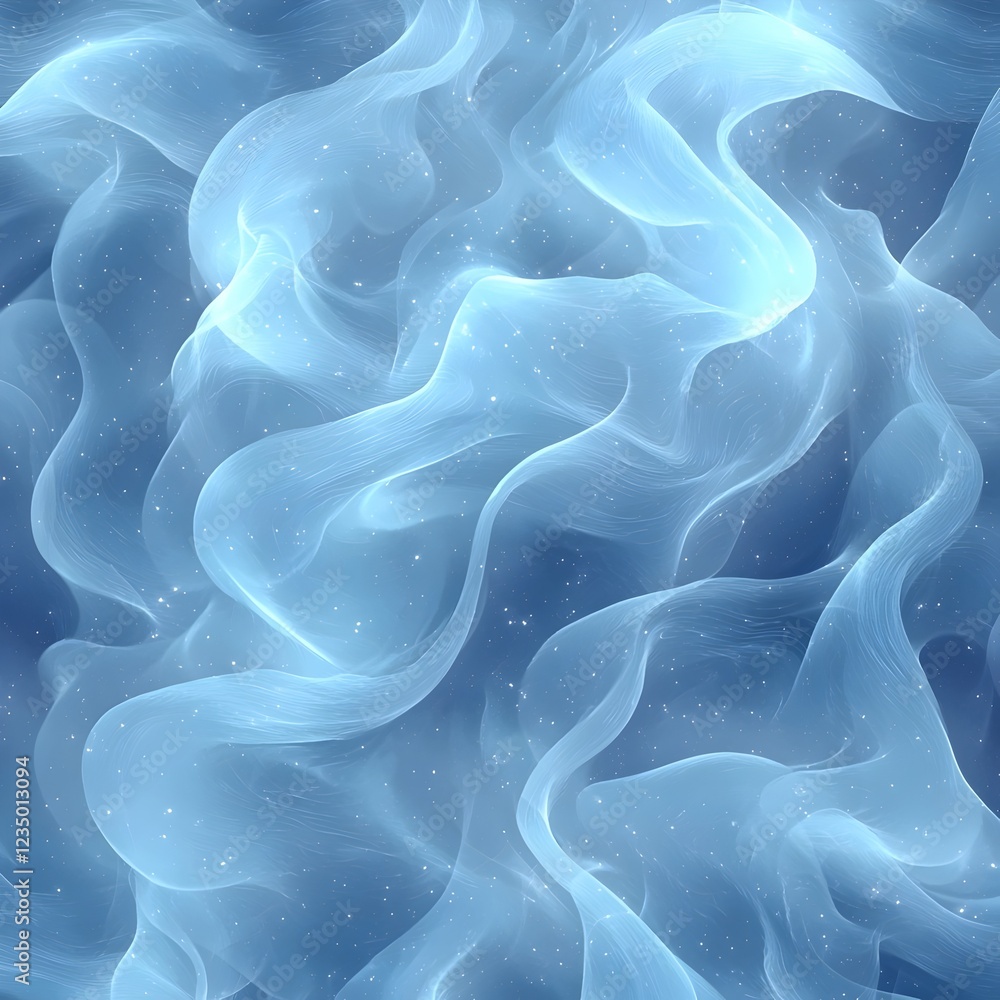 Poster a mesmerizing abstract design featuring soft, flowing blue waves, creating a tranquil and ethereal a