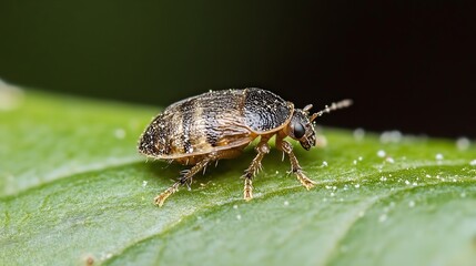 Detailed Look at a Unique Beetle on Leaf with Dew Drops : Generative AI