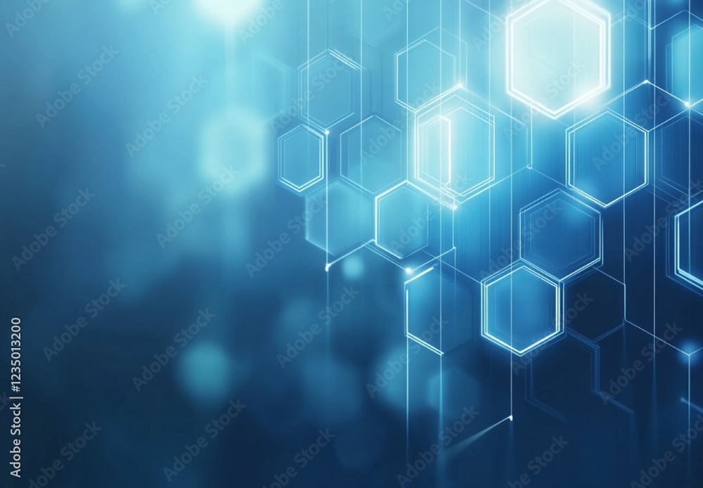 Poster abstract blue hexagon network digital technology background web data clean light design modern