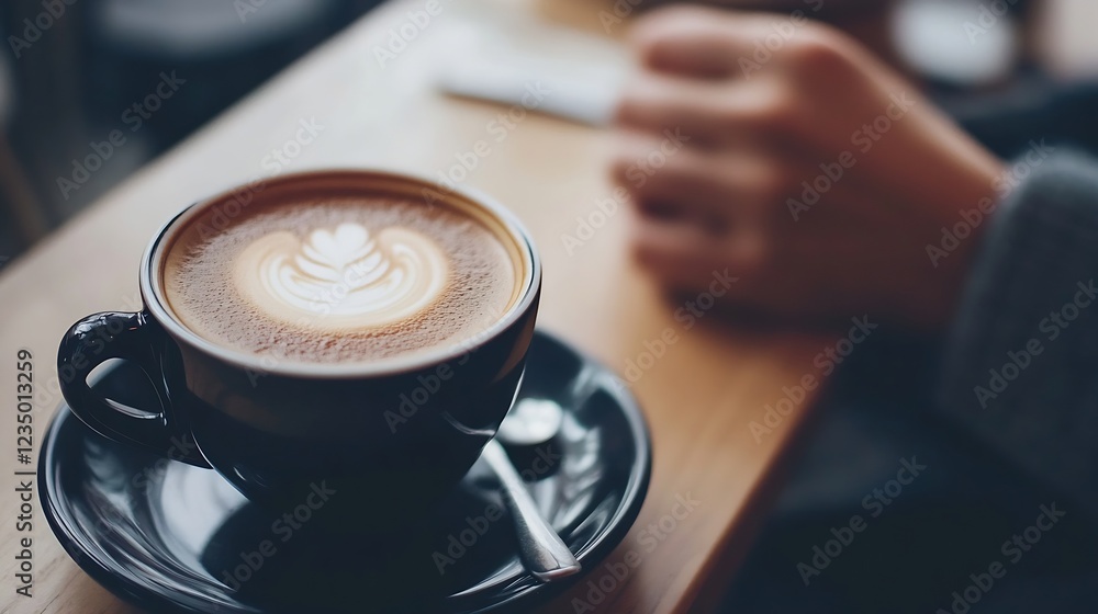 Poster closeup of latte art on a rich cappuccino in a relaxing cafe setting : generative ai