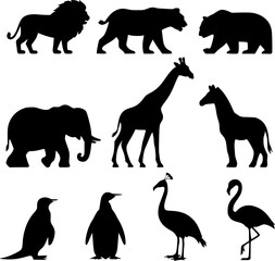 Simple Black Silhouettes of Various Wild Animals