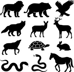 Simple Black Silhouettes of Various Wild Animals
