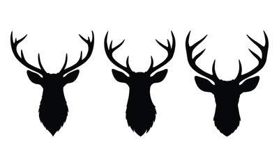 Deer head black silhouette vector illustration with white background.