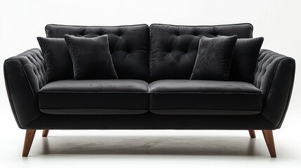 Obraz premium Elegant Black Velvet Loveseat With Wooden Legs