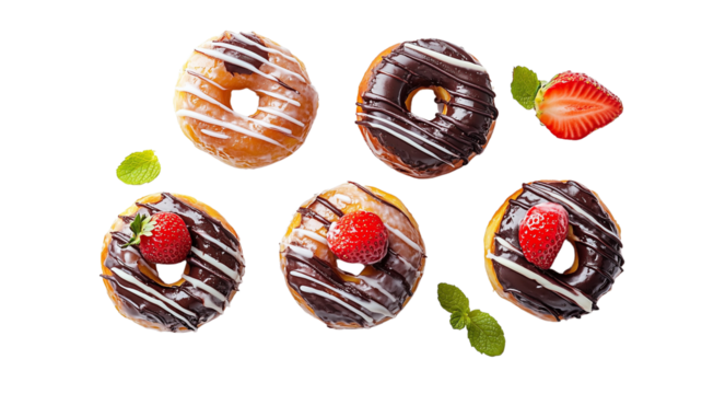 A scrumptious selection of donuts isolated on transparent background (4)