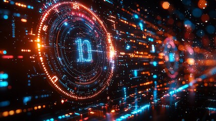 Fototapeta premium Abstract digital interface with glowing data streams and futuristic elements in motion