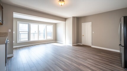 Fototapeta premium Bright and Spacious Empty Room with Large Windows and Wood Flooring : Generative AI