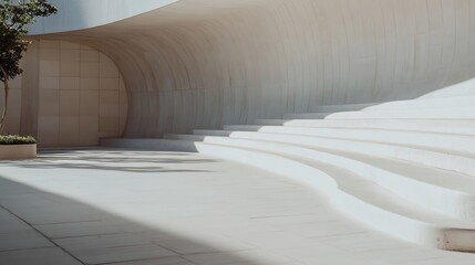 Modern Architectural Space with Minimalistic Curved Walls and Natural Lighting : Generative AI