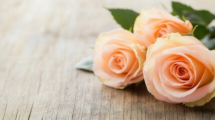 Fototapeta premium Soft Pink Roses Arranged on Wooden Surface for Romantic and Elegant Occasions : Generative AI