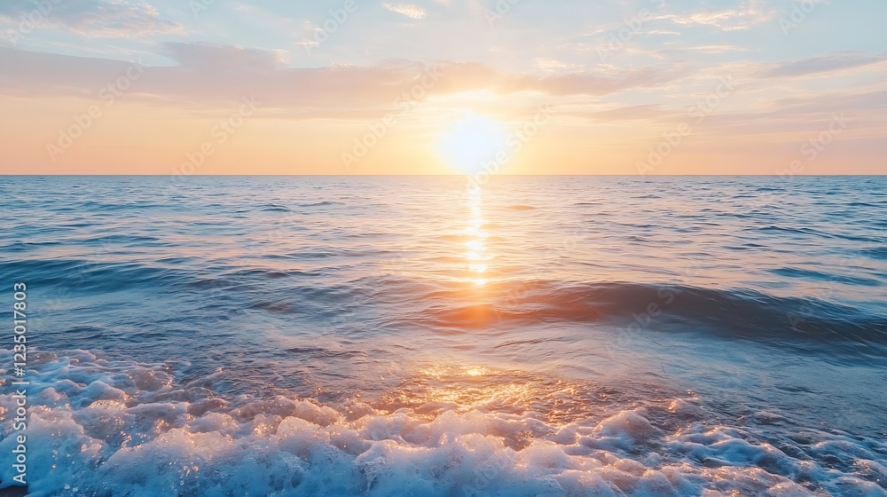 Aufkleber majestic ocean sunset with vibrant colors and gentle waves in a tranquil seascape setting : generati