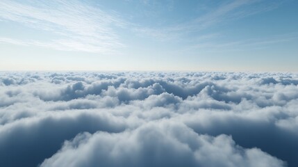 Serene Expansive Aerial View of Blue Sky and Cumulus Clouds for Peaceful High Altitude Experience and Travel Inspiration : Generative AI