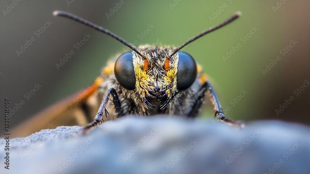 Poster closeup macro photograph of insect with compound eyes blending into natural background : generative 
