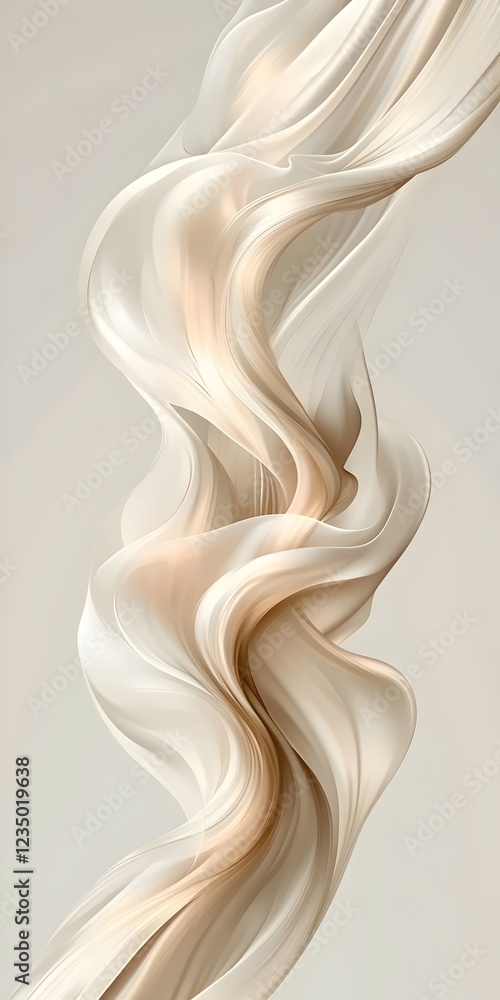 Poster an elegant display of creamy, flowing fabric in soft beige tones, creating a sense of movement and g