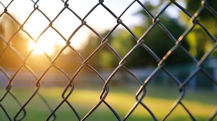 Fototapeta premium Rustic Chain Link Fence with Sunlit Background Great for Urban Themes : Generative AI