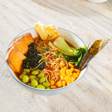 tofu edamame ramen and corn soup for menu and food ecommerce