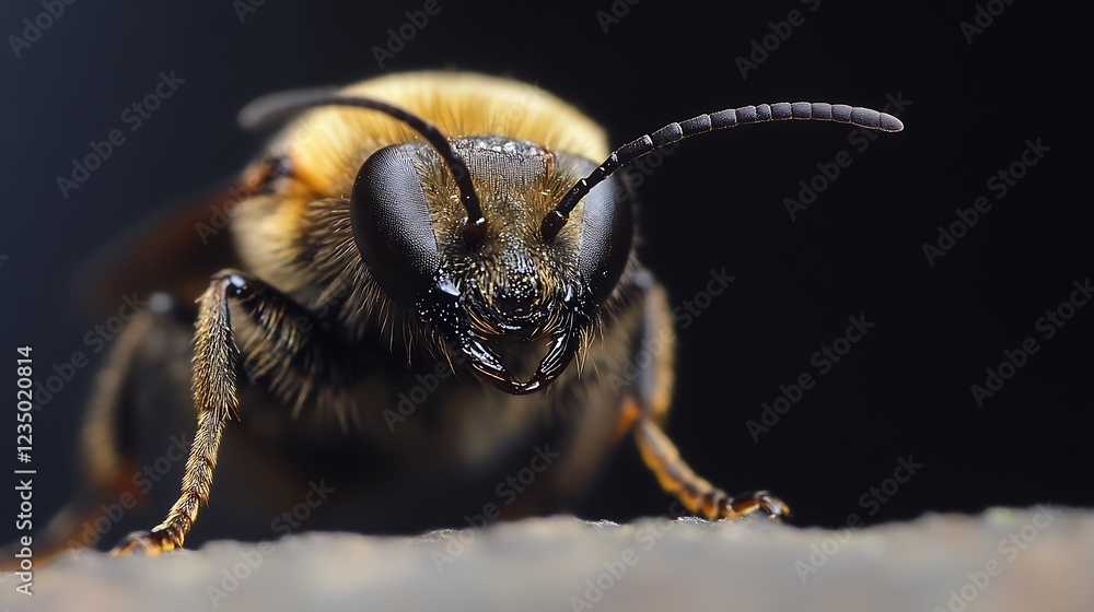Poster Macro closeup of a bee with prominent facial features and intricate details : Generative AI