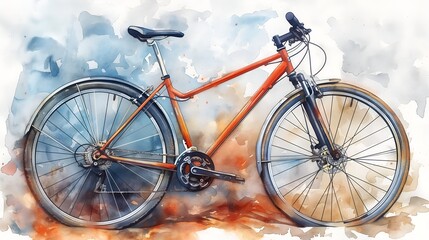 Fototapeta premium Watercolor Illustration of a Person Biking, Perfect for Travel Blogs, Fitness Websites, and Lifestyle Magazines.