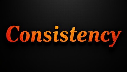 A bold declaration of consistency presented with a textured orange typeface on a stark black background