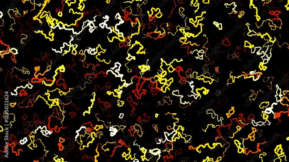Poster abstract creative looped bg with curled lines like yellow trails on surface. lines form swirling pat