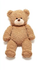 Obraz premium A cute brown teddy bear is isolated on a white background, showcasing its plush and fuzzy texture with a front view perspective.