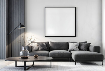 Modern Living Room with Wall Frame Mockup and Minimalist Decor